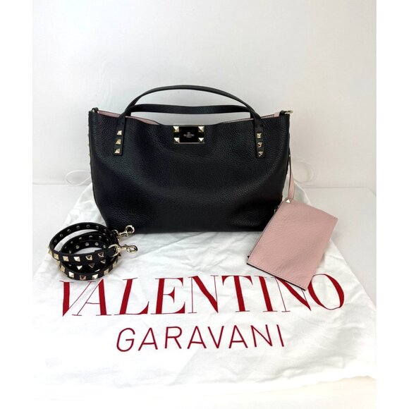 Valentino Giaravani Rockstud Small Black Leather Tote Bag - Picture 2 of 12